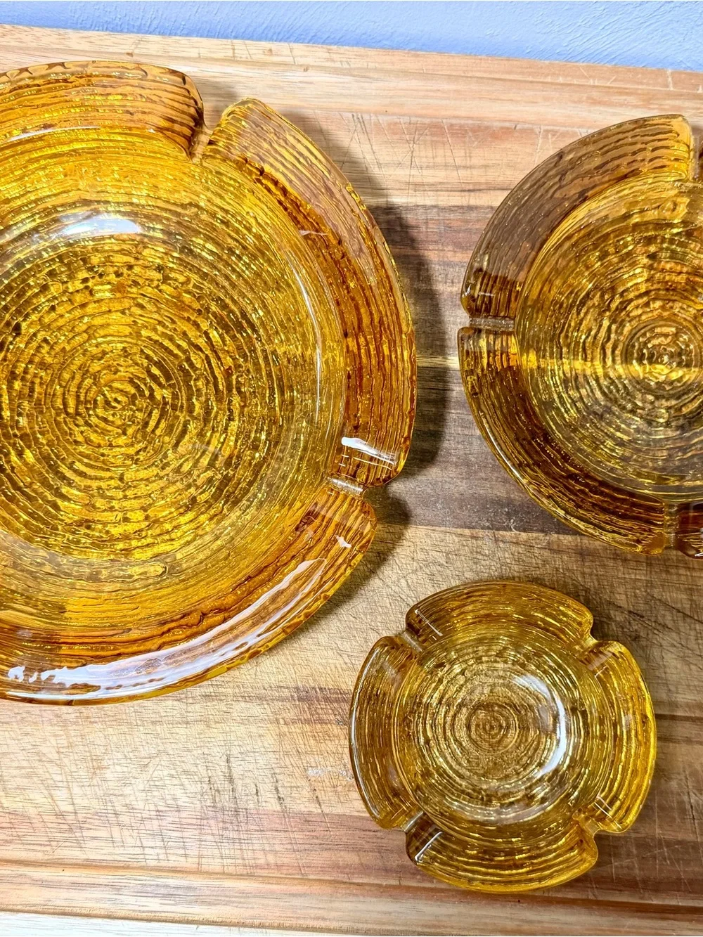 1970s Amber Glass Nesting Ashtray Set - 3 Vintage Style Trays